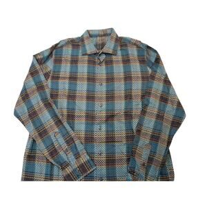 Tassa Elba Shirt Men's Plaid Long Sleeve Blue Gray Stripe Cotton Casual Large